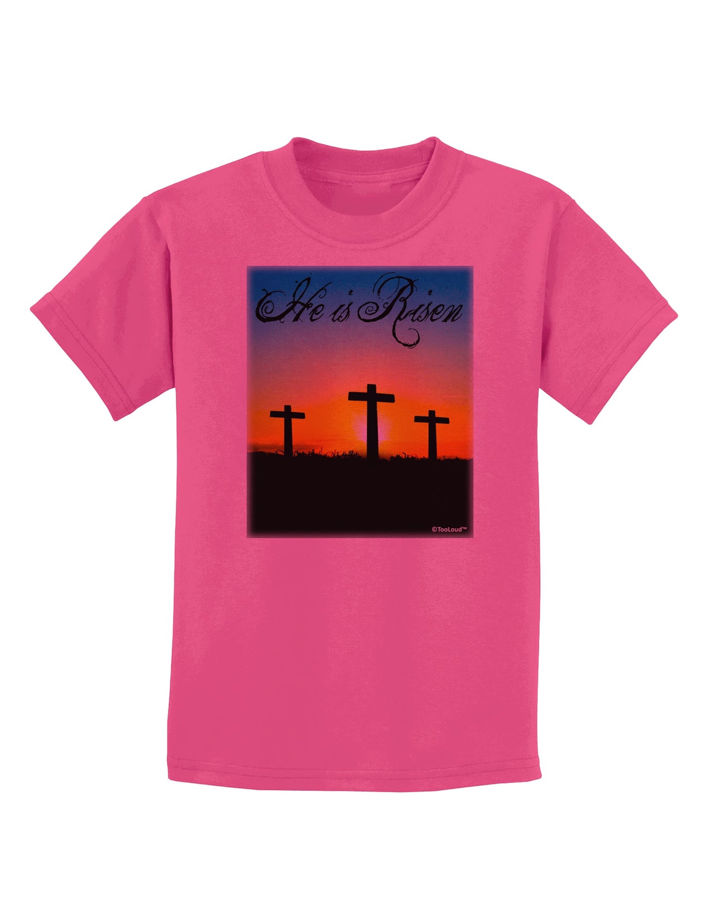 Three Crosses Sunrise - He Is Risen Childrens T-Shirt by TooLoud-Childrens T-Shirt-TooLoud-Sangria-X-Small-Davson Sales