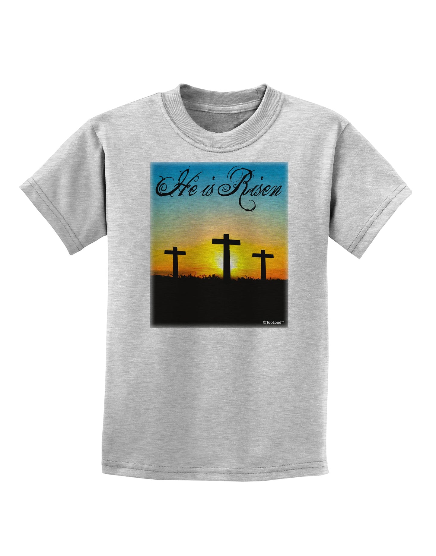 Three Crosses Sunrise - He Is Risen Childrens T-Shirt by TooLoud-Childrens T-Shirt-TooLoud-AshGray-X-Small-Davson Sales