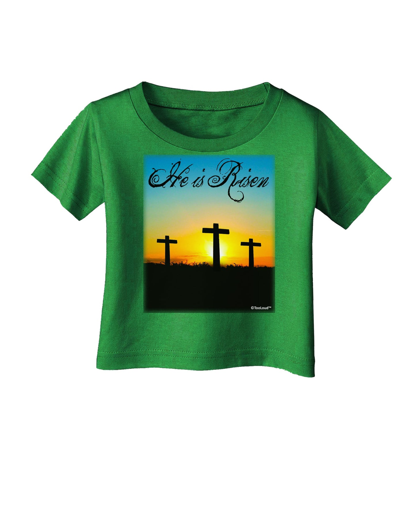 Three Crosses Sunrise - He Is Risen Infant T-Shirt Dark by TooLoud-Infant T-Shirt-TooLoud-Clover-Green-06-Months-Davson Sales