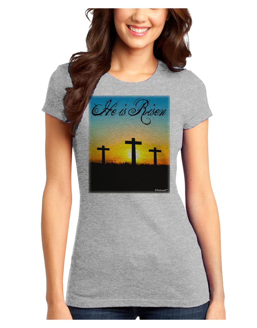 Three Crosses Sunrise - He Is Risen Juniors T-Shirt by TooLoud-Womens Juniors T-Shirt-TooLoud-White-Juniors Fitted X-Small-Davson Sales