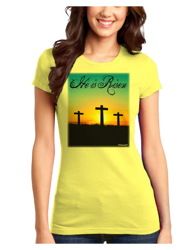 Three Crosses Sunrise - He Is Risen Juniors T-Shirt by TooLoud-Womens Juniors T-Shirt-TooLoud-Yellow-Juniors Fitted X-Small-Davson Sales