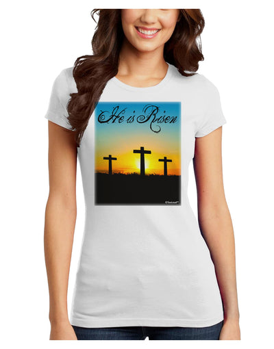 Three Crosses Sunrise - He Is Risen Juniors T-Shirt by TooLoud-Womens Juniors T-Shirt-TooLoud-White-Juniors Fitted X-Small-Davson Sales