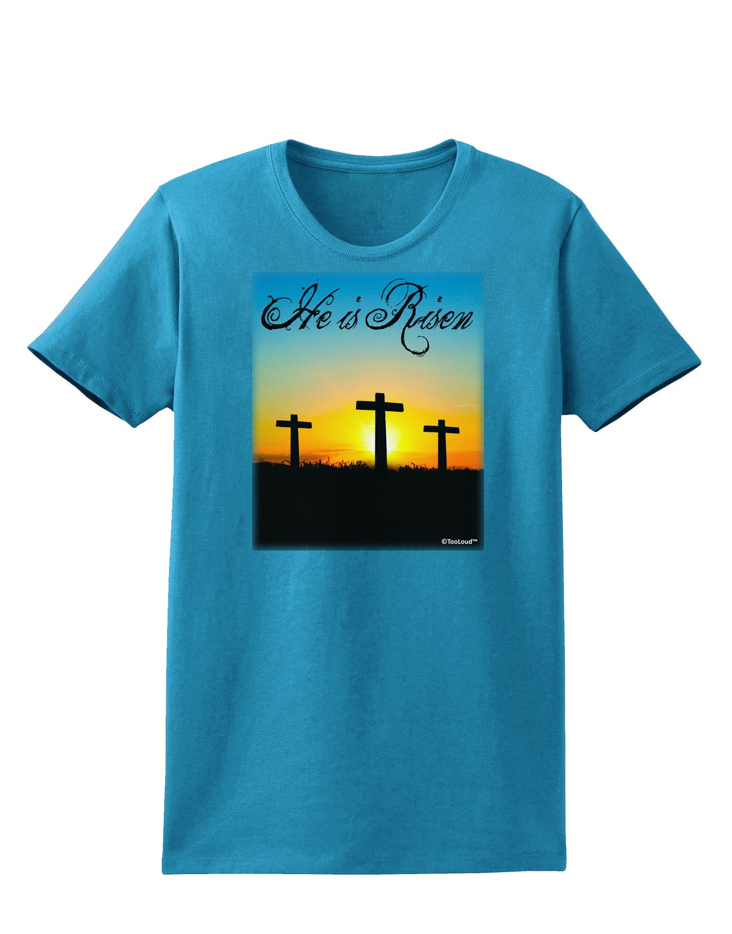 Three Crosses Sunrise - He Is Risen Womens Dark T-Shirt by TooLoud-Womens T-Shirt-TooLoud-Turquoise-X-Small-Davson Sales