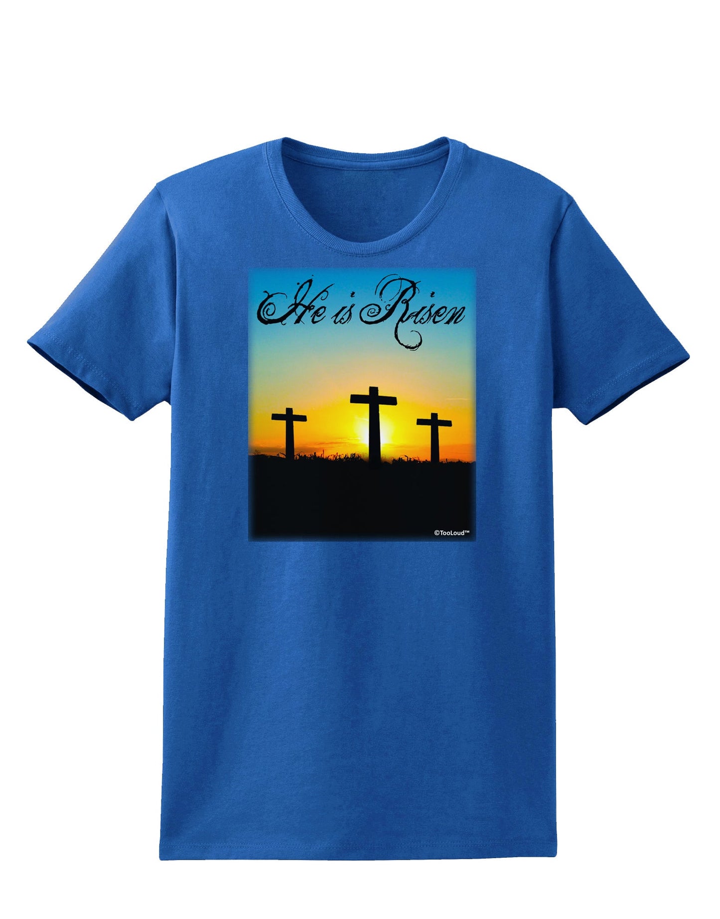 Three Crosses Sunrise - He Is Risen Womens Dark T-Shirt by TooLoud-Womens T-Shirt-TooLoud-Royal-Blue-X-Small-Davson Sales