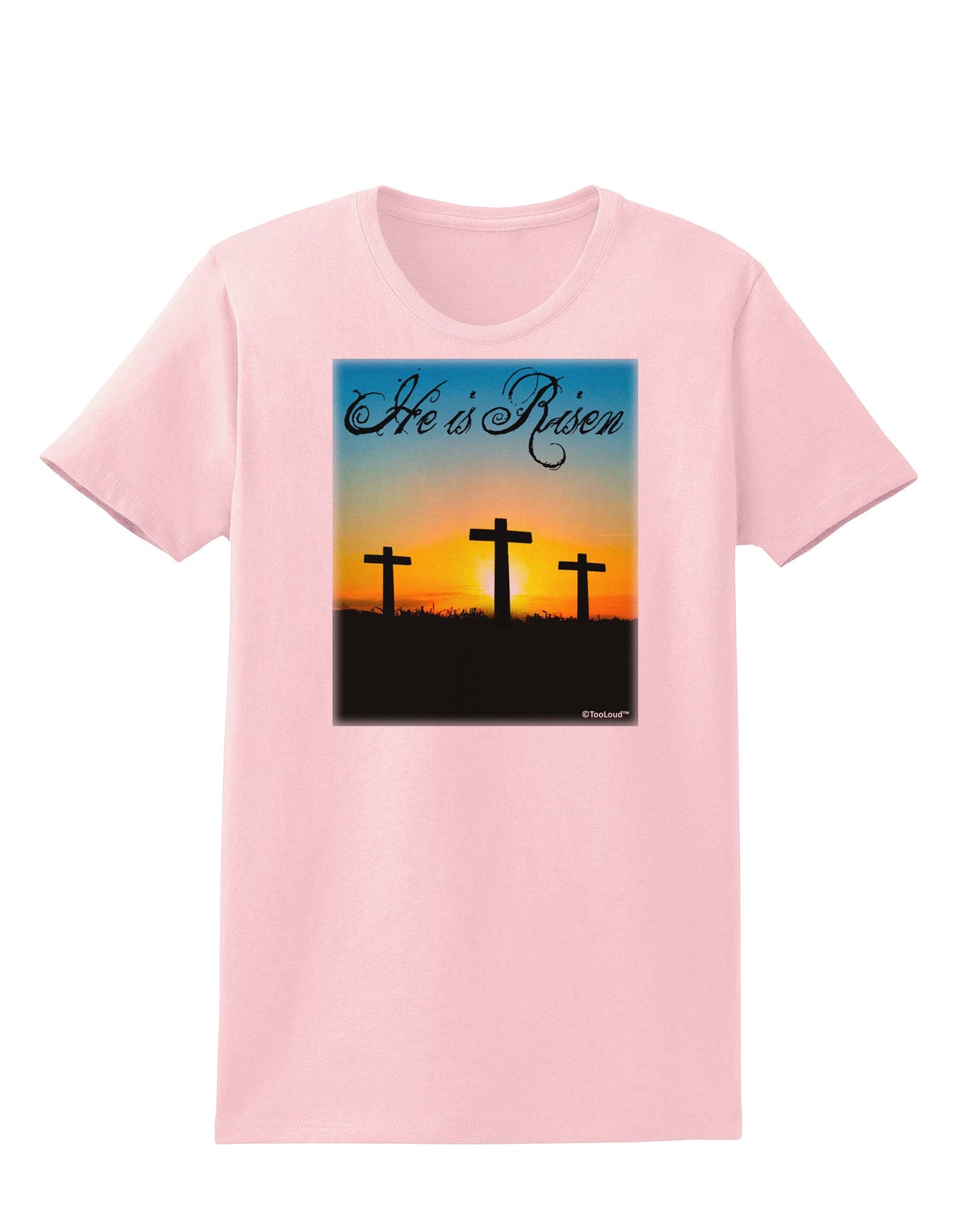 Three Crosses Sunrise - He Is Risen Womens T-Shirt by TooLoud-Womens T-Shirt-TooLoud-PalePink-X-Small-Davson Sales