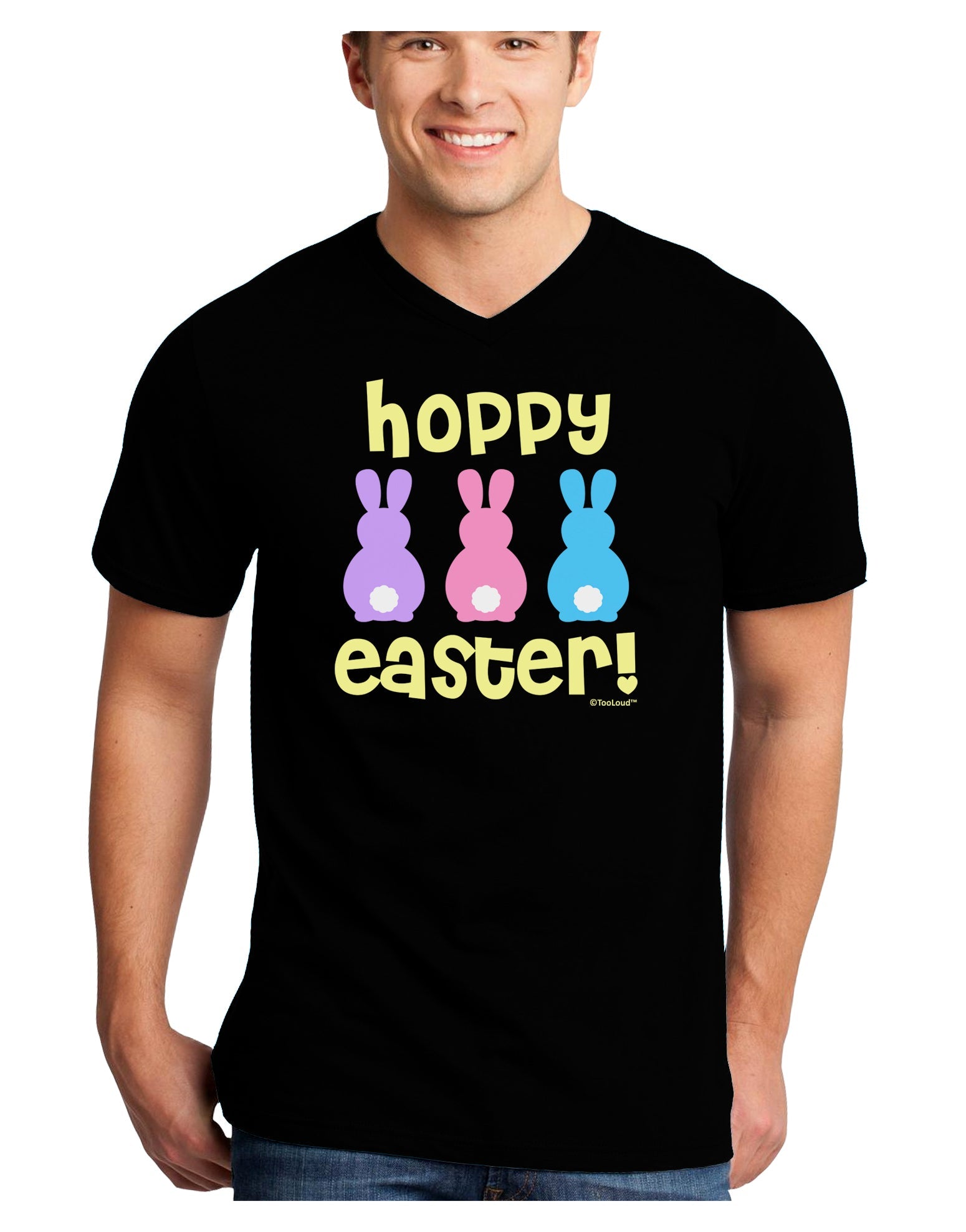 Three Easter Bunnies - Hoppy Easter Adult Dark V-Neck T-Shirt by TooLoud-Mens V-Neck T-Shirt-TooLoud-Black-Small-Davson Sales