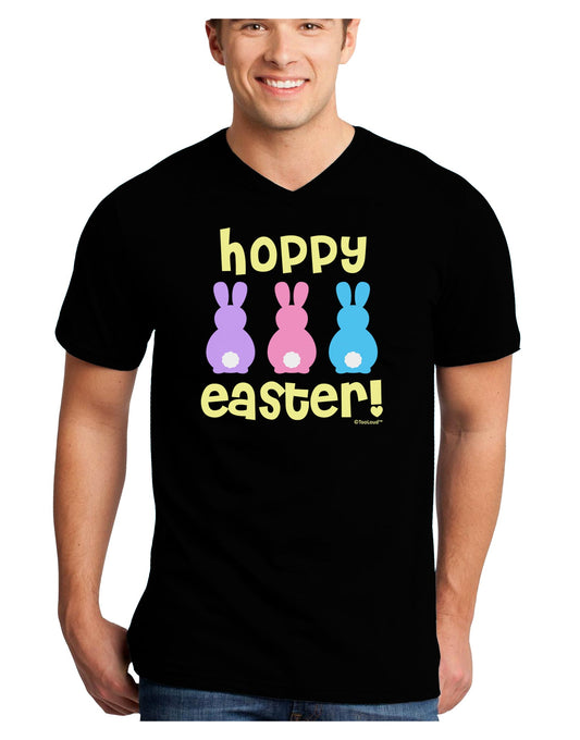 Three Easter Bunnies - Hoppy Easter Adult Dark V-Neck T-Shirt by TooLoud-Mens V-Neck T-Shirt-TooLoud-Black-Small-Davson Sales