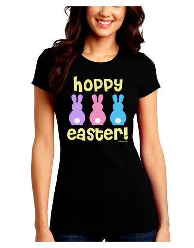 Three Easter Bunnies - Hoppy Easter Juniors Crew Dark T-Shirt by TooLoud-T-Shirts Juniors Tops-TooLoud-Black-Juniors Fitted Small-Davson Sales