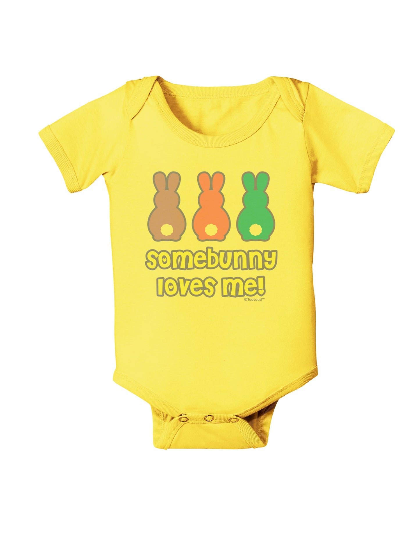 Three Easter Bunnies - Somebunny Loves Me Baby Romper Bodysuit by TooLoud-Baby Romper-TooLoud-Yellow-06-Months-Davson Sales