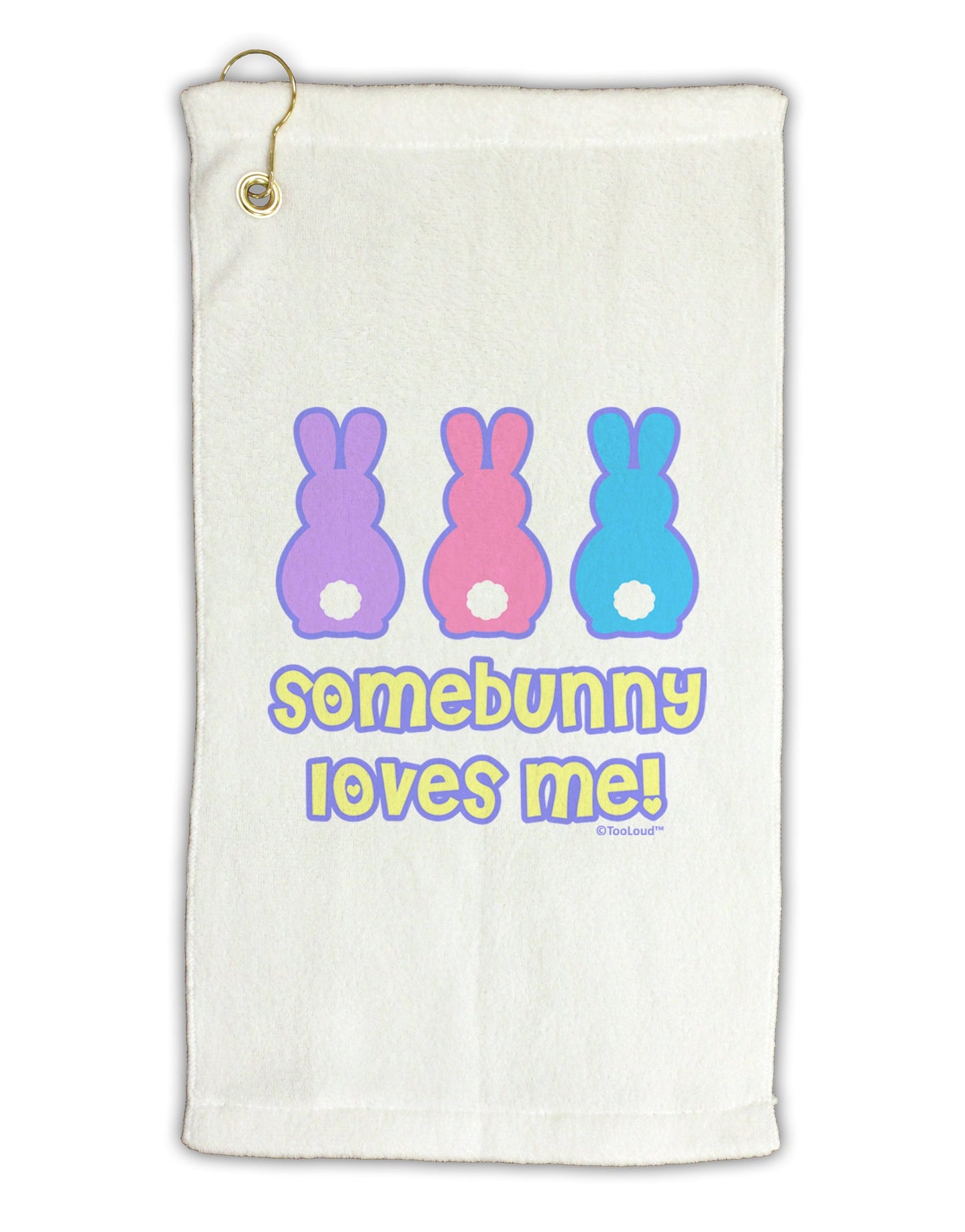 Three Easter Bunnies - Somebunny Loves Me Micro Terry Gromet Golf Towel 16 x 25 inch by TooLoud-Golf Towel-TooLoud-White-Davson Sales