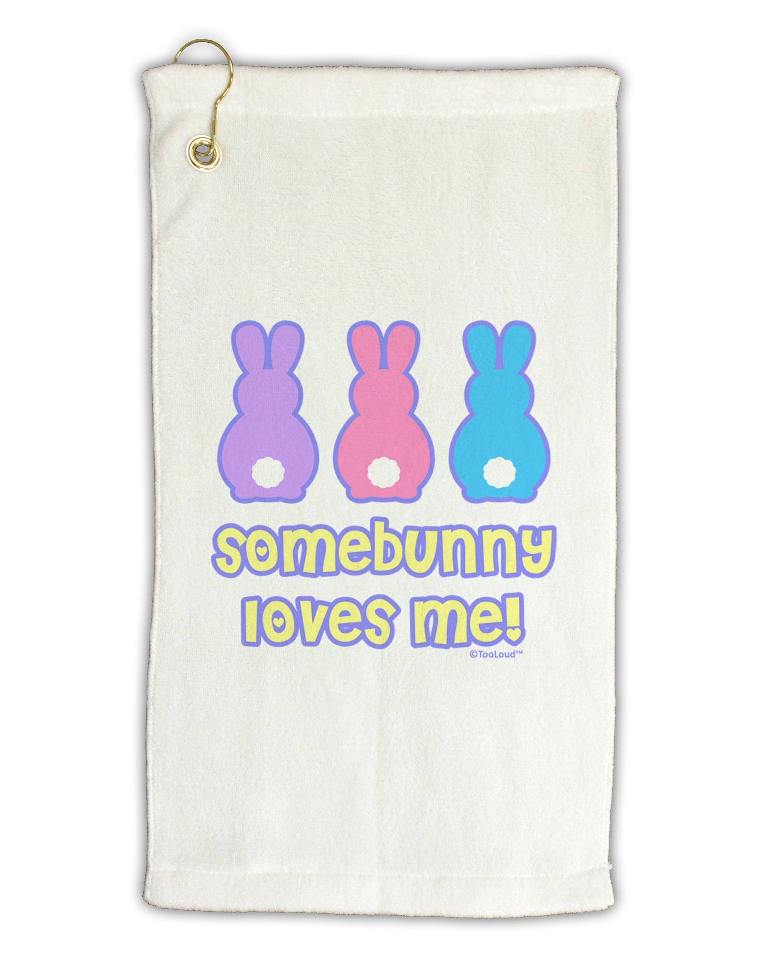 Three Easter Bunnies - Somebunny Loves Me Micro Terry Gromet Golf Towel 16 x 25 inch by TooLoud-Golf Towel-TooLoud-White-Davson Sales