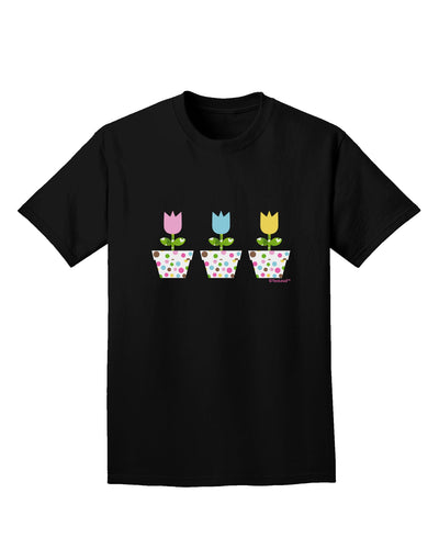 Three Easter Tulips Adult Dark T-Shirt by TooLoud-Mens T-Shirt-TooLoud-Black-Small-Davson Sales