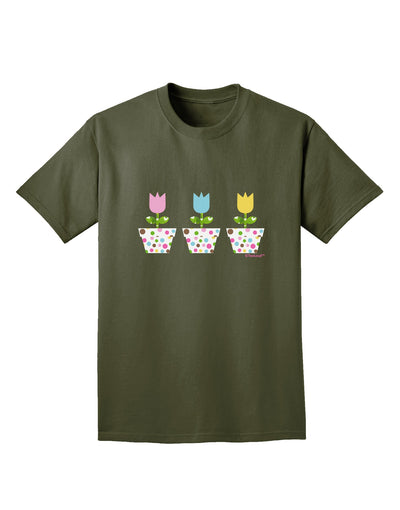 Three Easter Tulips Adult Dark T-Shirt by TooLoud-Mens T-Shirt-TooLoud-Military-Green-Small-Davson Sales