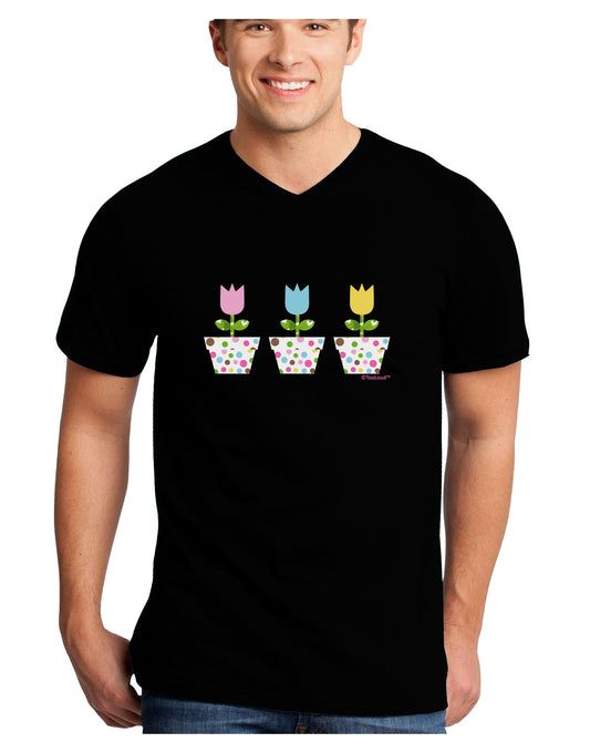 Three Easter Tulips Adult Dark V-Neck T-Shirt by TooLoud-Mens V-Neck T-Shirt-TooLoud-Black-Small-Davson Sales
