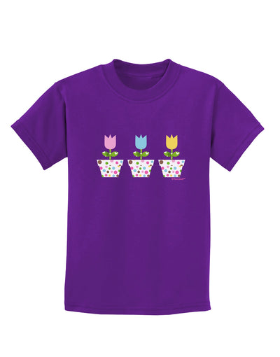 Three Easter Tulips Childrens Dark T-Shirt by TooLoud-Childrens T-Shirt-TooLoud-Purple-X-Small-Davson Sales