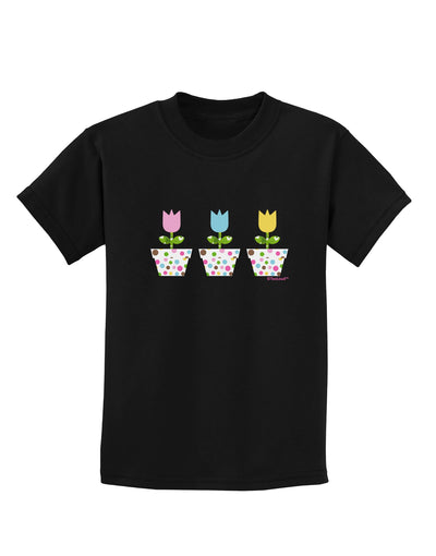 Three Easter Tulips Childrens Dark T-Shirt by TooLoud-Childrens T-Shirt-TooLoud-Black-X-Small-Davson Sales