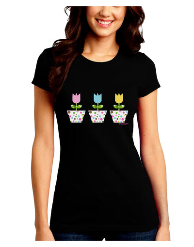 Three Easter Tulips Juniors Crew Dark T-Shirt by TooLoud-T-Shirts Juniors Tops-TooLoud-Black-Juniors Fitted Small-Davson Sales