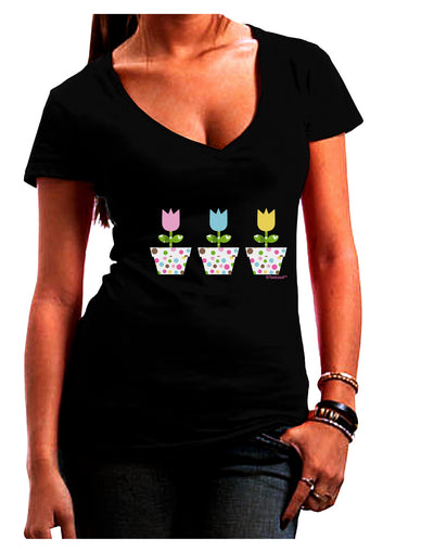 Three Easter Tulips Juniors V-Neck Dark T-Shirt by TooLoud-Womens V-Neck T-Shirts-TooLoud-Black-Juniors Fitted Small-Davson Sales