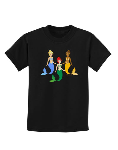 Three Mermaids Childrens Dark T-Shirt-Childrens T-Shirt-TooLoud-Black-X-Small-Davson Sales