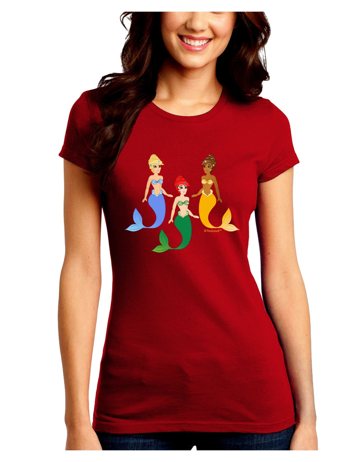 Three Mermaids Juniors Crew Dark T-Shirt-T-Shirts Juniors Tops-TooLoud-Red-Juniors Fitted Small-Davson Sales