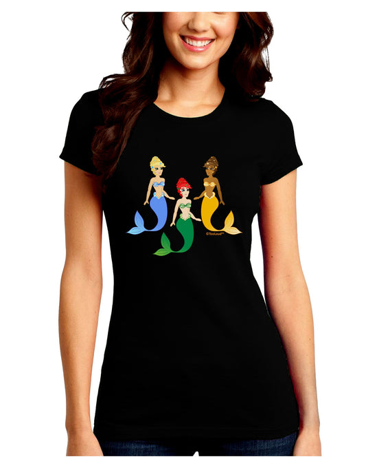 Three Mermaids Juniors Crew Dark T-Shirt-T-Shirts Juniors Tops-TooLoud-Black-Juniors Fitted Small-Davson Sales