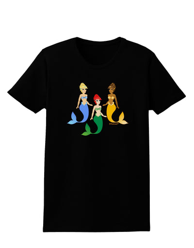 Three Mermaids Womens Dark T-Shirt-TooLoud-Black-X-Small-Davson Sales