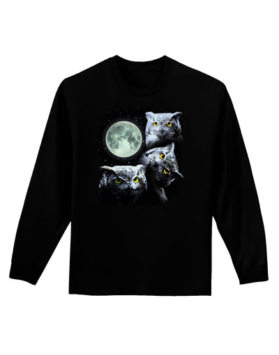 Three Owls and Moon Adult Long Sleeve Dark T-Shirt-TooLoud-Black-Small-Davson Sales