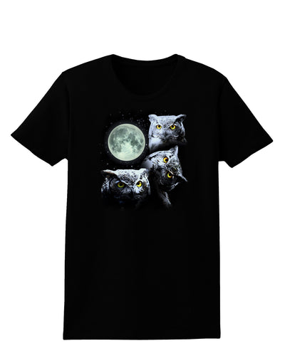 Three Owls and Moon Womens Dark T-Shirt-TooLoud-Black-X-Small-Davson Sales