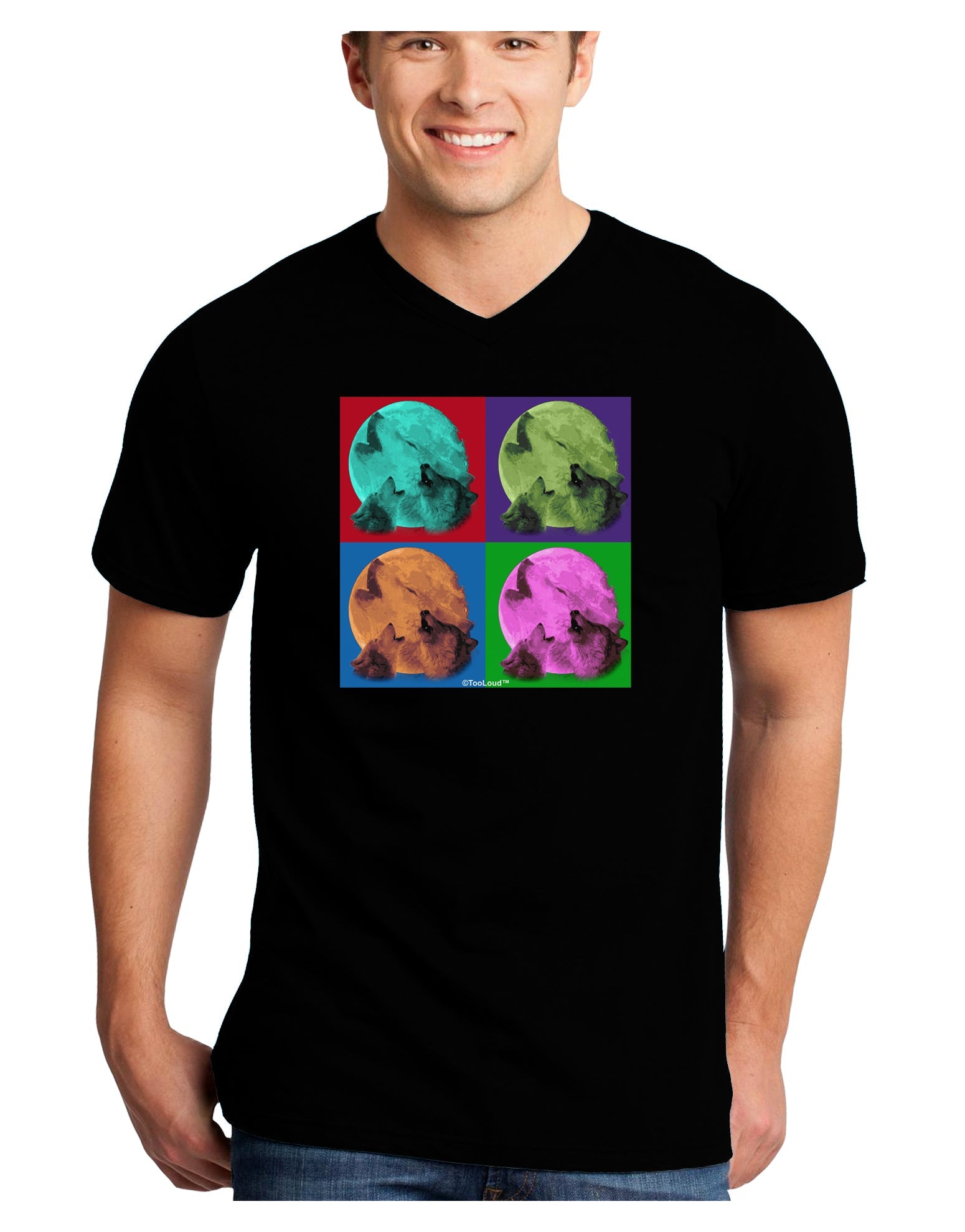 Three Wolves Howling - Pop-Art #1 Adult Dark V-Neck T-Shirt by TooLoud-Mens V-Neck T-Shirt-TooLoud-Black-Small-Davson Sales