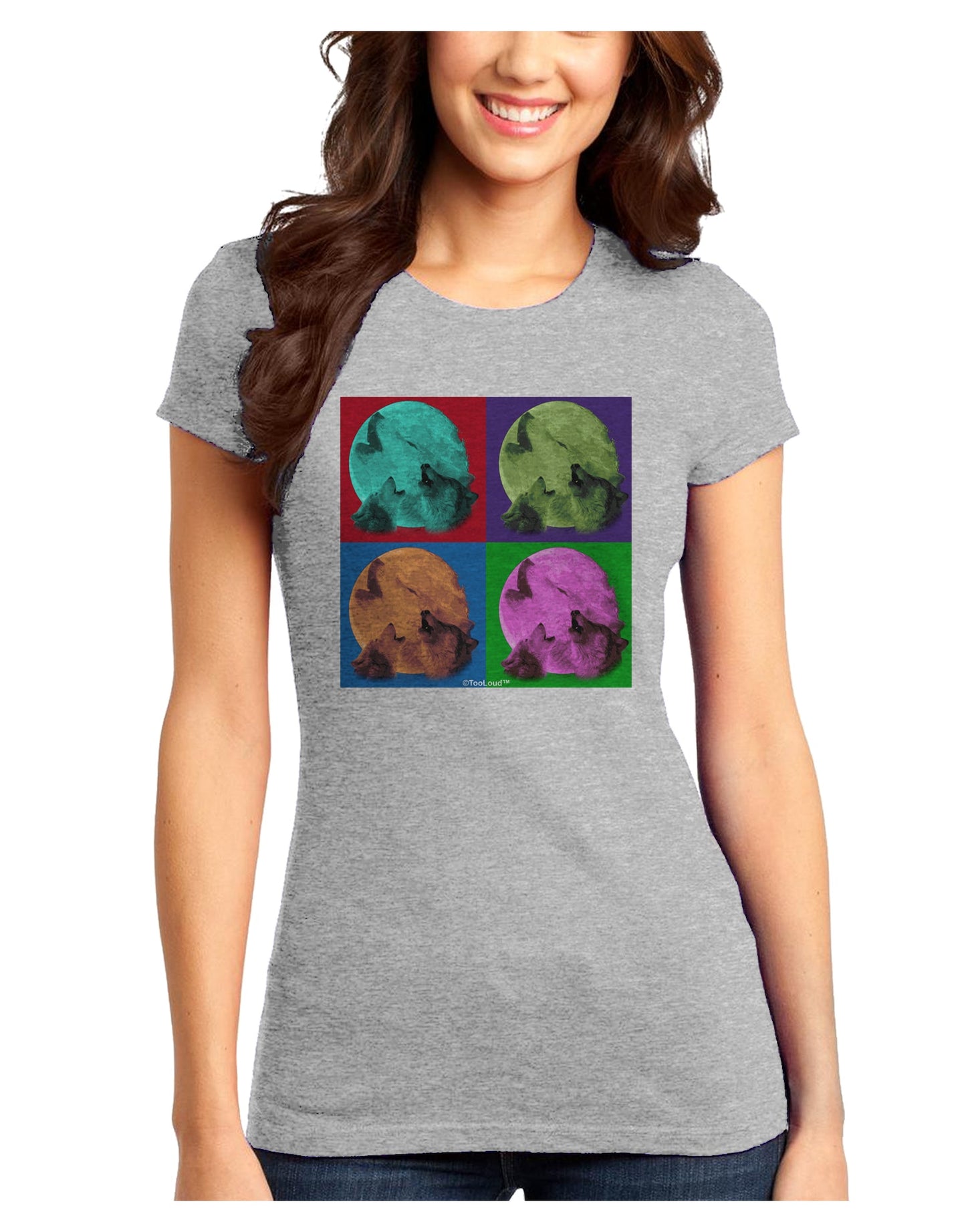 Three Wolves Howling - Pop-Art #1 Juniors T-Shirt by TooLoud-Womens Juniors T-Shirt-TooLoud-Ash-Gray-Juniors Fitted X-Small-Davson Sales