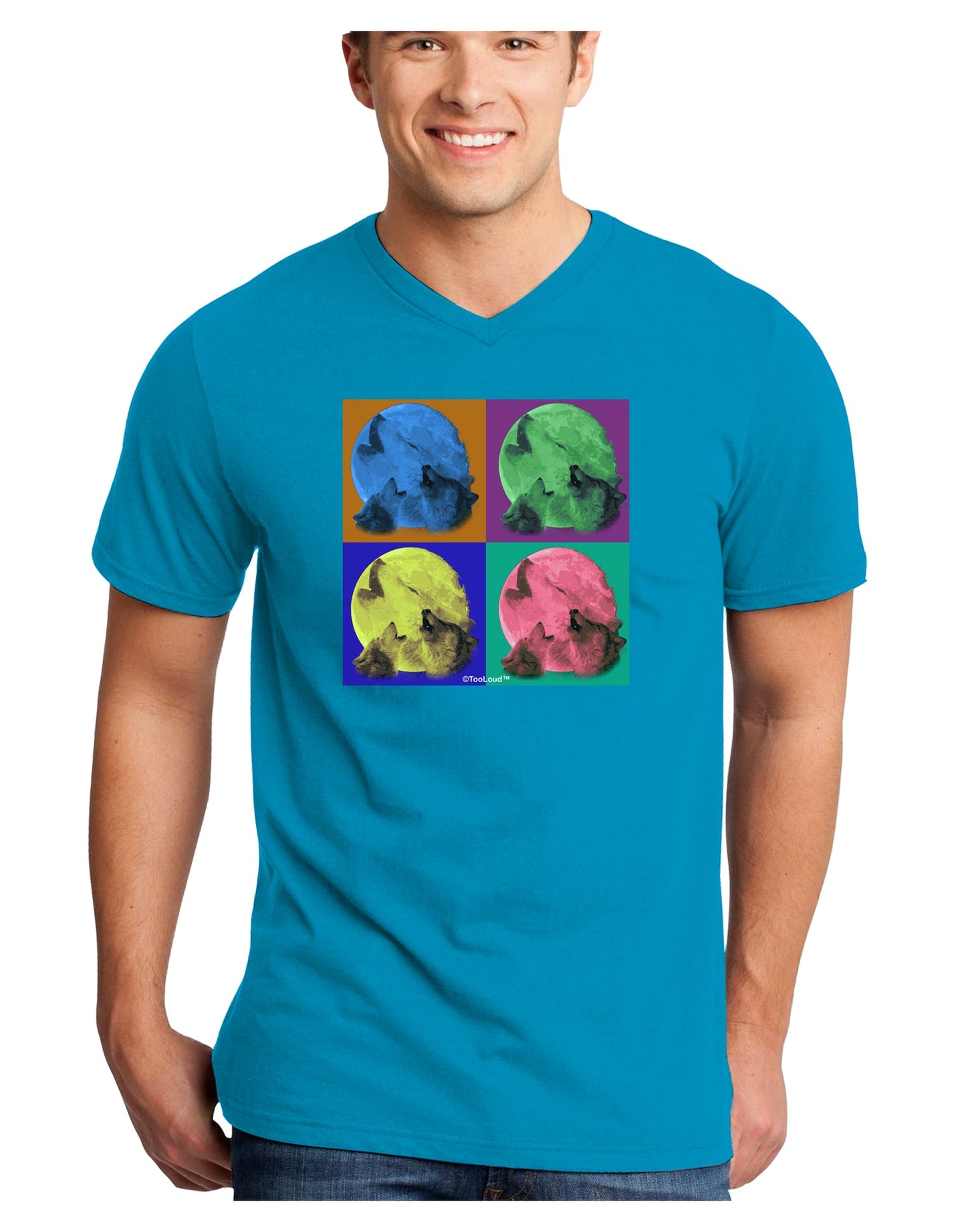 Three Wolves Howling - Pop-Art #2 Adult Dark V-Neck T-Shirt by TooLoud-Mens V-Neck T-Shirt-TooLoud-Turquoise-Small-Davson Sales