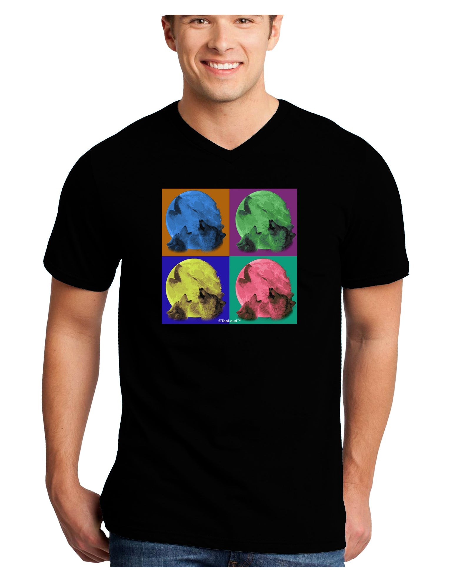 Three Wolves Howling - Pop-Art #2 Adult Dark V-Neck T-Shirt by TooLoud-Mens V-Neck T-Shirt-TooLoud-Black-Small-Davson Sales