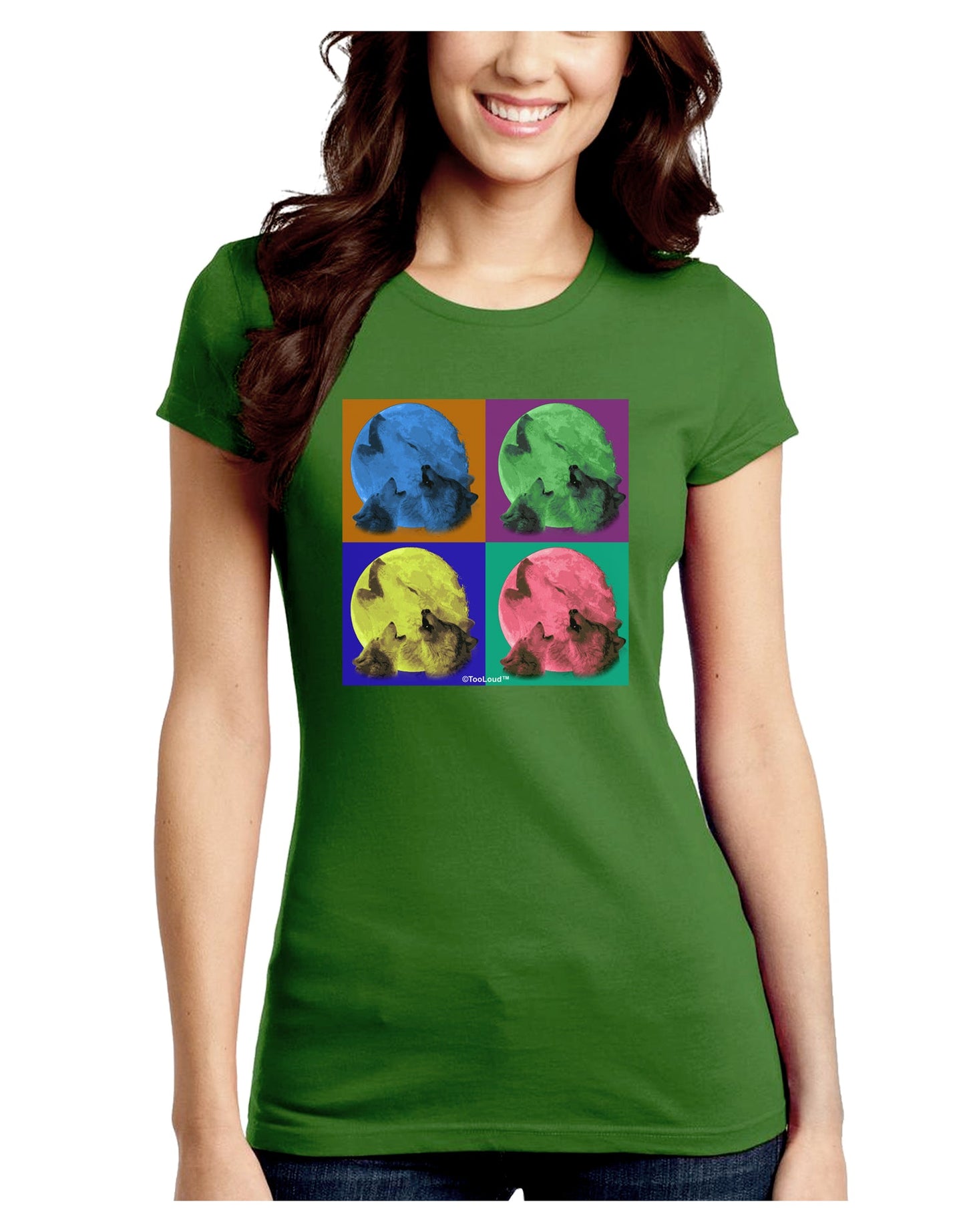 Three Wolves Howling - Pop-Art #2 Juniors Crew Dark T-Shirt by TooLoud-T-Shirts Juniors Tops-TooLoud-Kiwi-Green-Juniors Fitted X-Small-Davson Sales