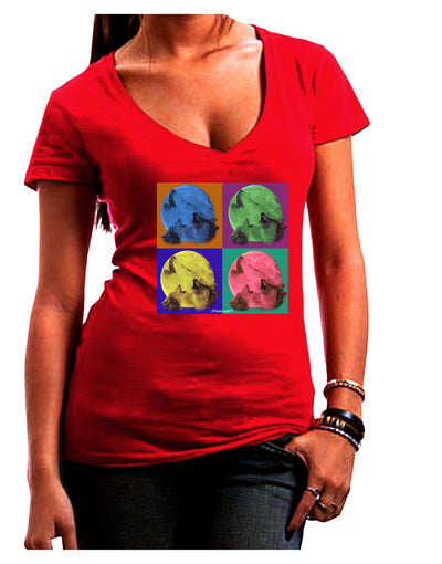 Three Wolves Howling - Pop-Art #2 Juniors V-Neck Dark T-Shirt by TooLoud-Womens V-Neck T-Shirts-TooLoud-Red-Juniors Fitted Small-Davson Sales