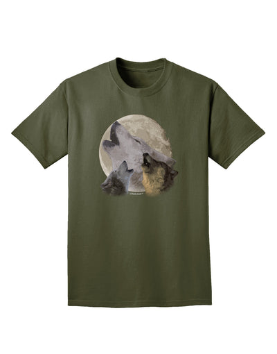 Three Wolves Howling at the Moon Adult Dark T-Shirt by TooLoud-Mens T-Shirt-TooLoud-Military-Green-Small-Davson Sales