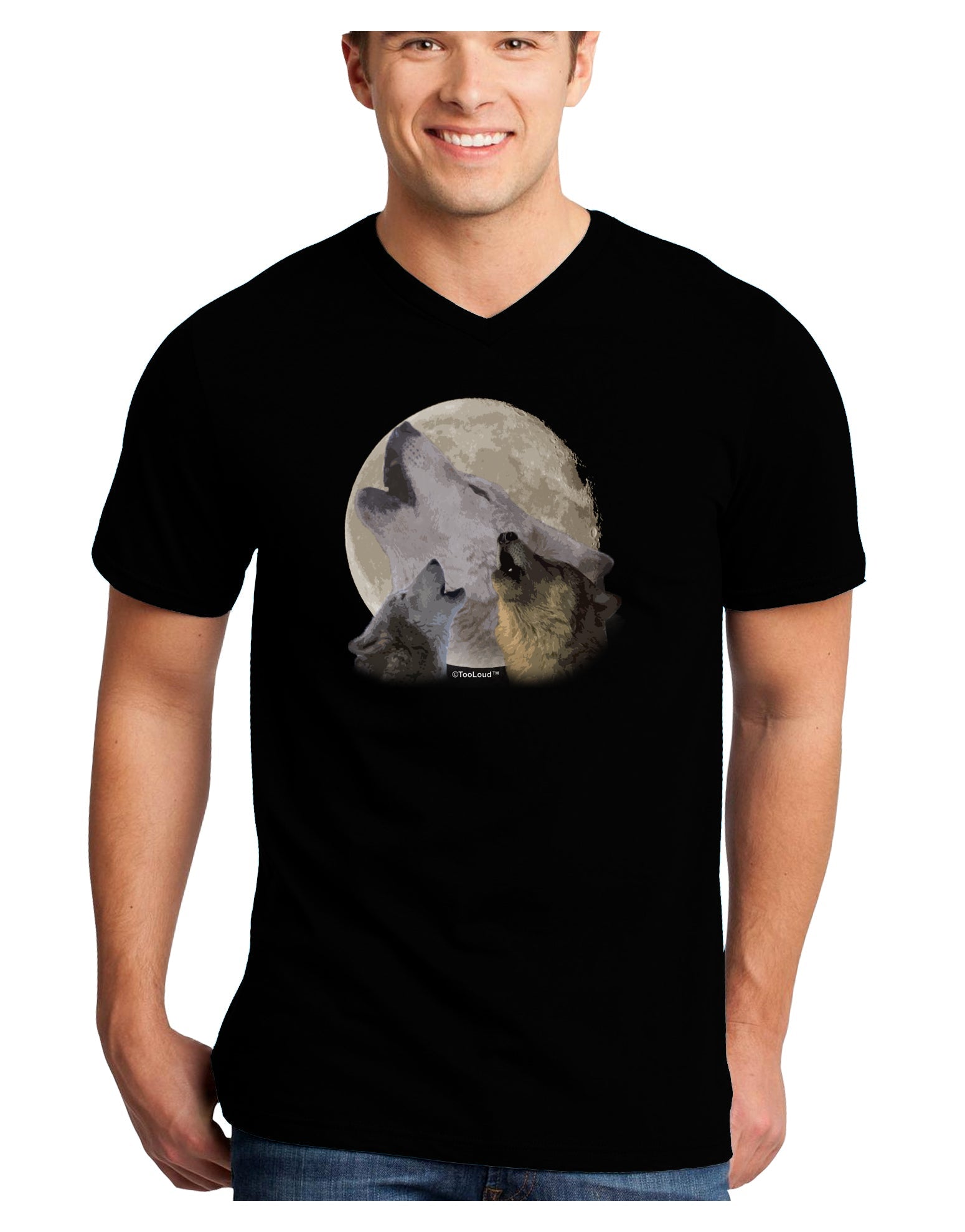 Three Wolves Howling at the Moon Adult Dark V-Neck T-Shirt by TooLoud-Mens V-Neck T-Shirt-TooLoud-Black-Small-Davson Sales