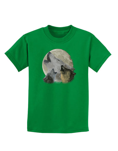 Three Wolves Howling at the Moon Childrens Dark T-Shirt by TooLoud-Childrens T-Shirt-TooLoud-Kelly-Green-X-Small-Davson Sales