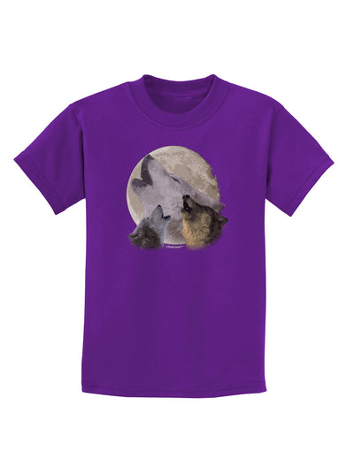 Three Wolves Howling at the Moon Childrens Dark T-Shirt by TooLoud-Childrens T-Shirt-TooLoud-Purple-X-Small-Davson Sales