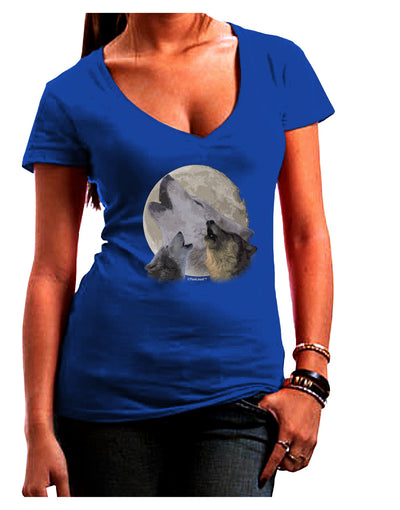 Three Wolves Howling at the Moon Juniors V-Neck Dark T-Shirt by TooLoud-Womens V-Neck T-Shirts-TooLoud-Royal-Blue-Juniors Fitted Small-Davson Sales