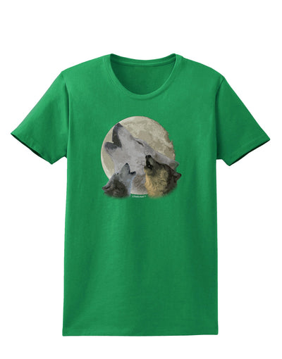 Three Wolves Howling at the Moon Womens Dark T-Shirt by TooLoud-Womens T-Shirt-TooLoud-Kelly-Green-X-Small-Davson Sales