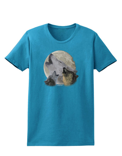 Three Wolves Howling at the Moon Womens Dark T-Shirt by TooLoud-Womens T-Shirt-TooLoud-Turquoise-X-Small-Davson Sales