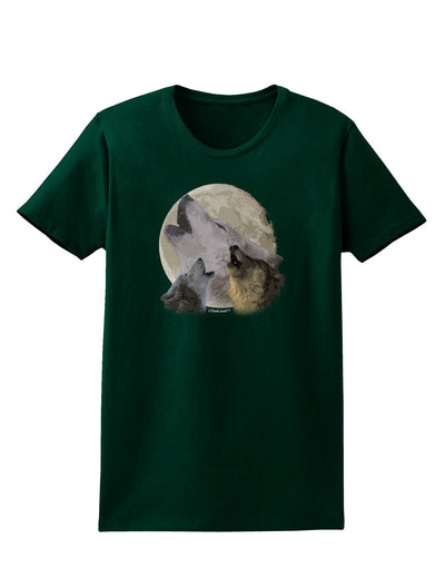 Three Wolves Howling at the Moon Womens Dark T-Shirt by TooLoud-Womens T-Shirt-TooLoud-Forest-Green-Small-Davson Sales