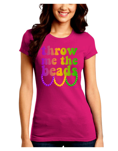 Throw Me The Beads - Mardi Gras Juniors Crew Dark T-Shirt by TooLoud-T-Shirts Juniors Tops-TooLoud-Hot-Pink-Juniors Fitted Small-Davson Sales