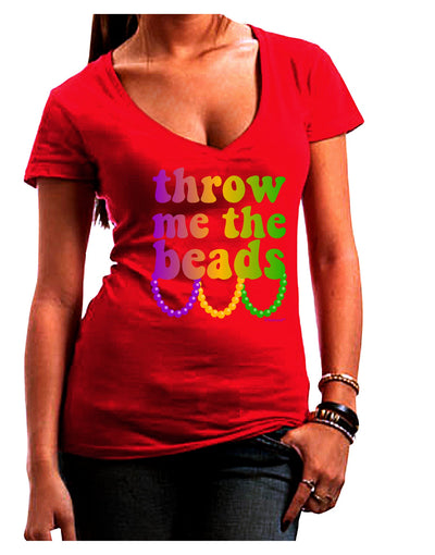 Throw Me The Beads - Mardi Gras Juniors V-Neck Dark T-Shirt by TooLoud-Womens V-Neck T-Shirts-TooLoud-Red-Juniors Fitted Small-Davson Sales