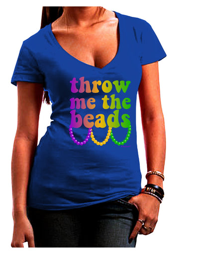 Throw Me The Beads - Mardi Gras Juniors V-Neck Dark T-Shirt by TooLoud-Womens V-Neck T-Shirts-TooLoud-Royal-Blue-Juniors Fitted Small-Davson Sales