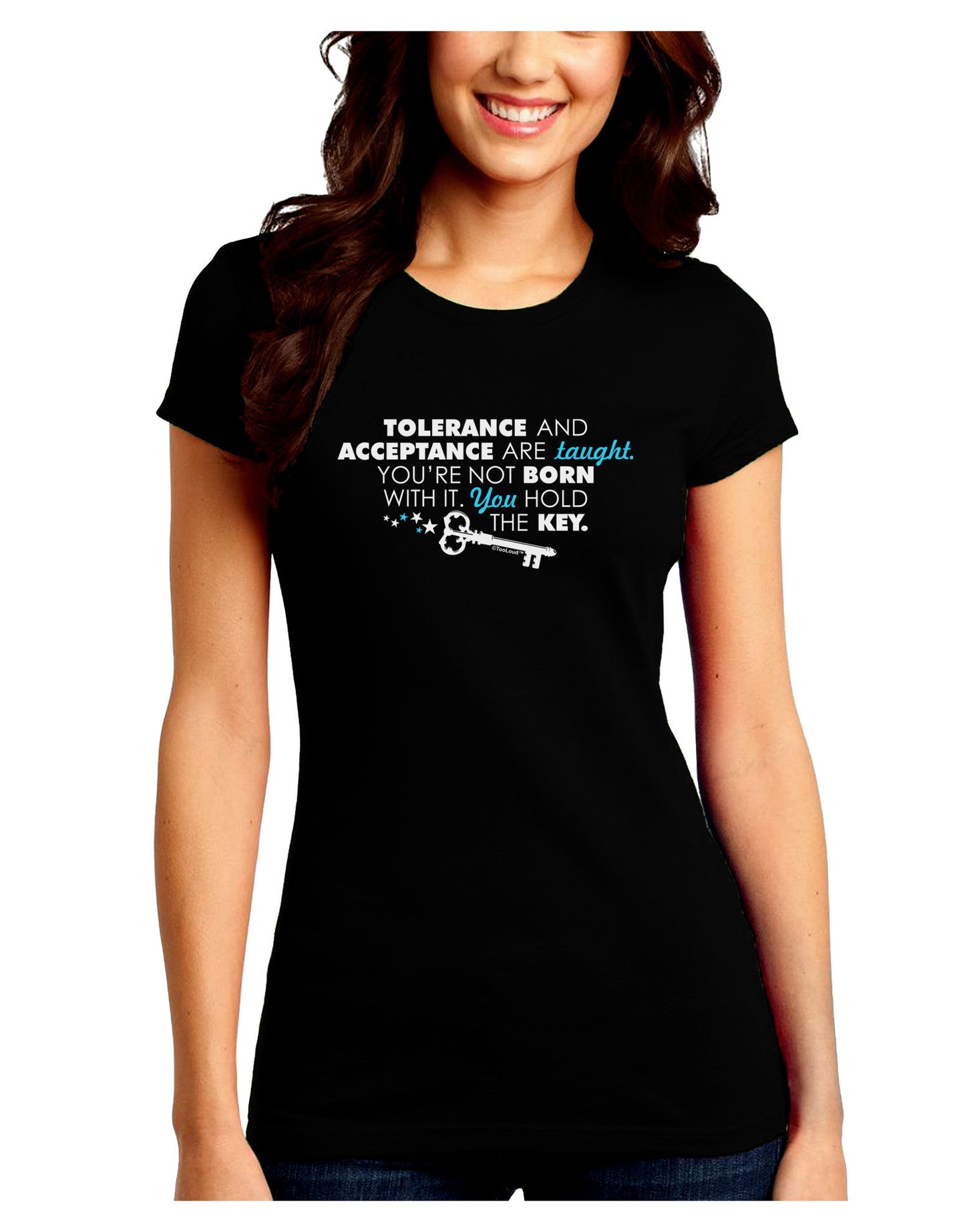 Tolerance And Acceptance Juniors Petite Crew Dark T-Shirt-T-Shirts Juniors Tops-TooLoud-Black-Juniors Fitted Small-Davson Sales