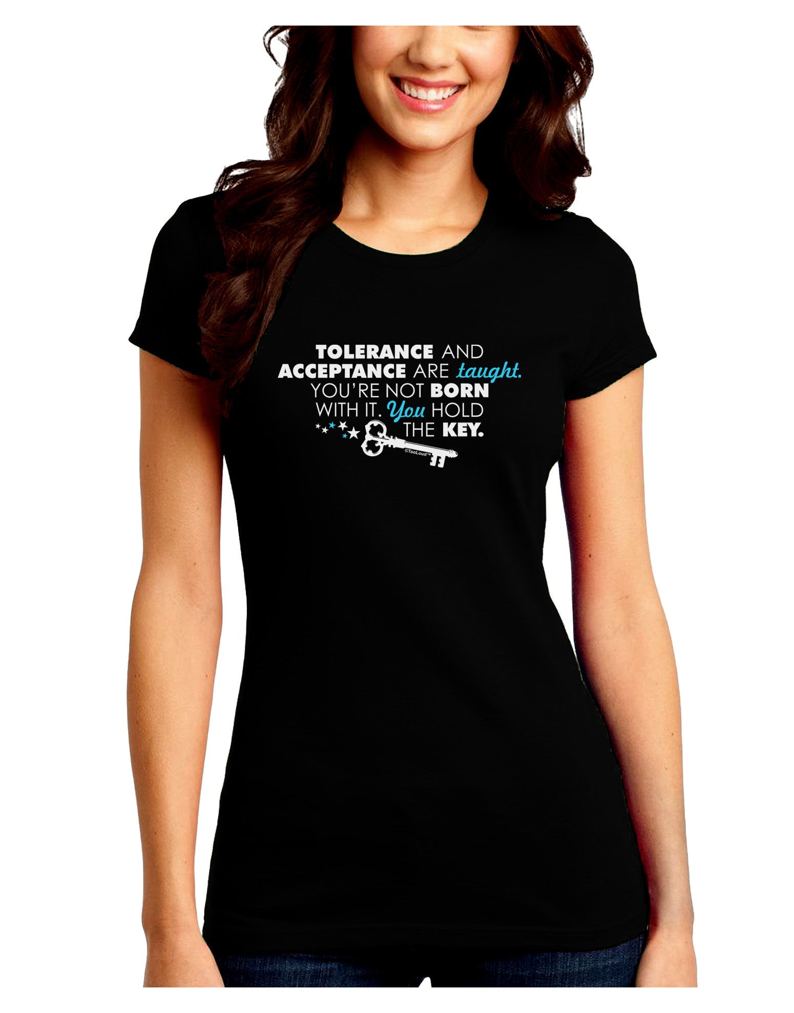 Tolerance And Acceptance Juniors Petite Crew Dark T-Shirt-T-Shirts Juniors Tops-TooLoud-Black-Juniors Fitted Small-Davson Sales