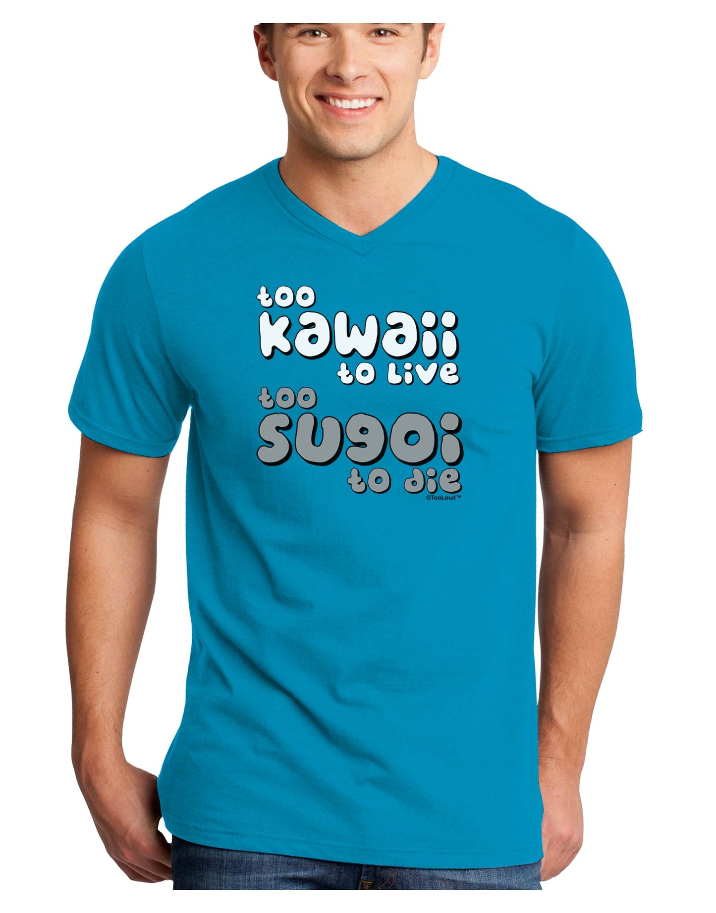 Too Kawaii to Live - B&W Adult Dark V-Neck T-Shirt by TooLoud-Mens V-Neck T-Shirt-TooLoud-Turquoise-Small-Davson Sales