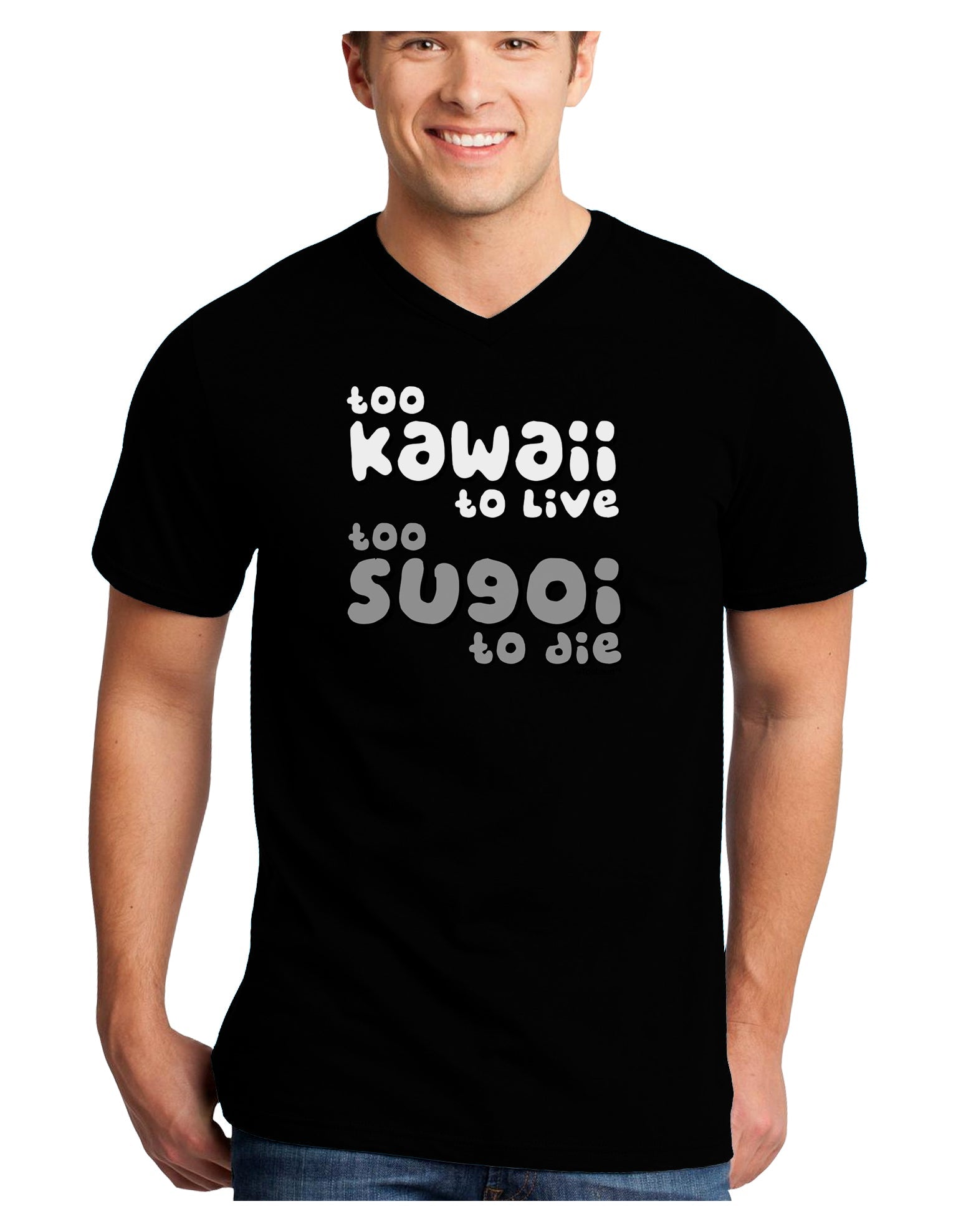 Too Kawaii to Live - B&W Adult Dark V-Neck T-Shirt by TooLoud-Mens V-Neck T-Shirt-TooLoud-Black-Small-Davson Sales