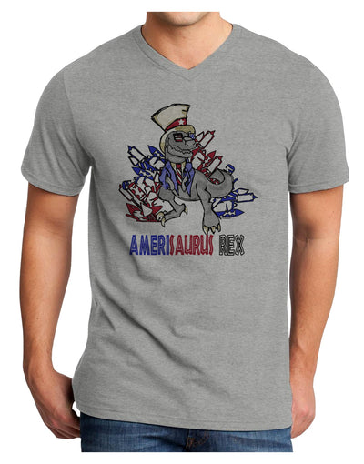 TooLoud AMERISAURUS REX Adult V-Neck T-shirt-Mens V-Neck T-Shirt-TooLoud-HeatherGray-Small-Davson Sales